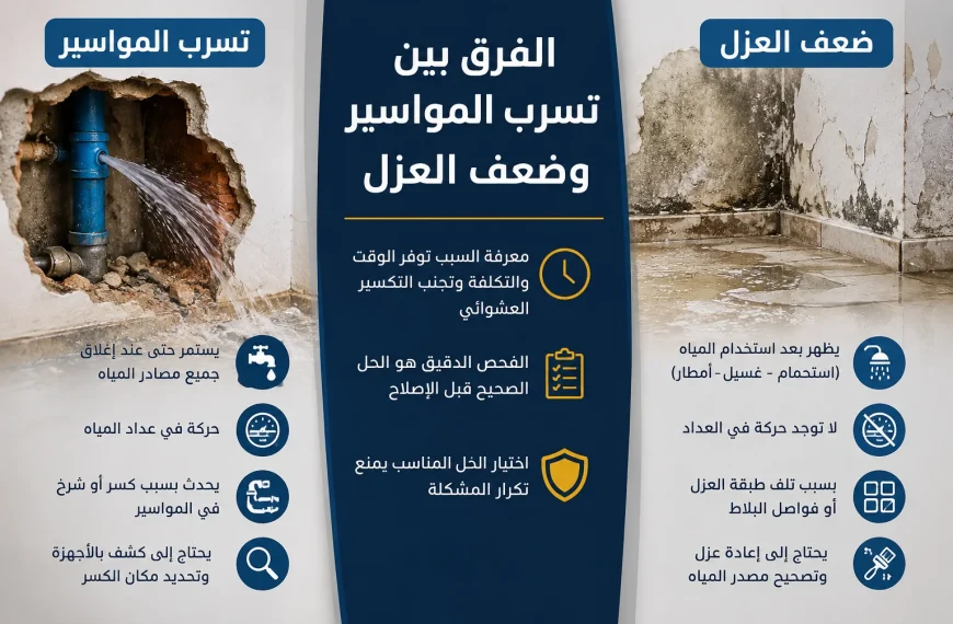الفرق بين تسرب المواسير وضعف العزل