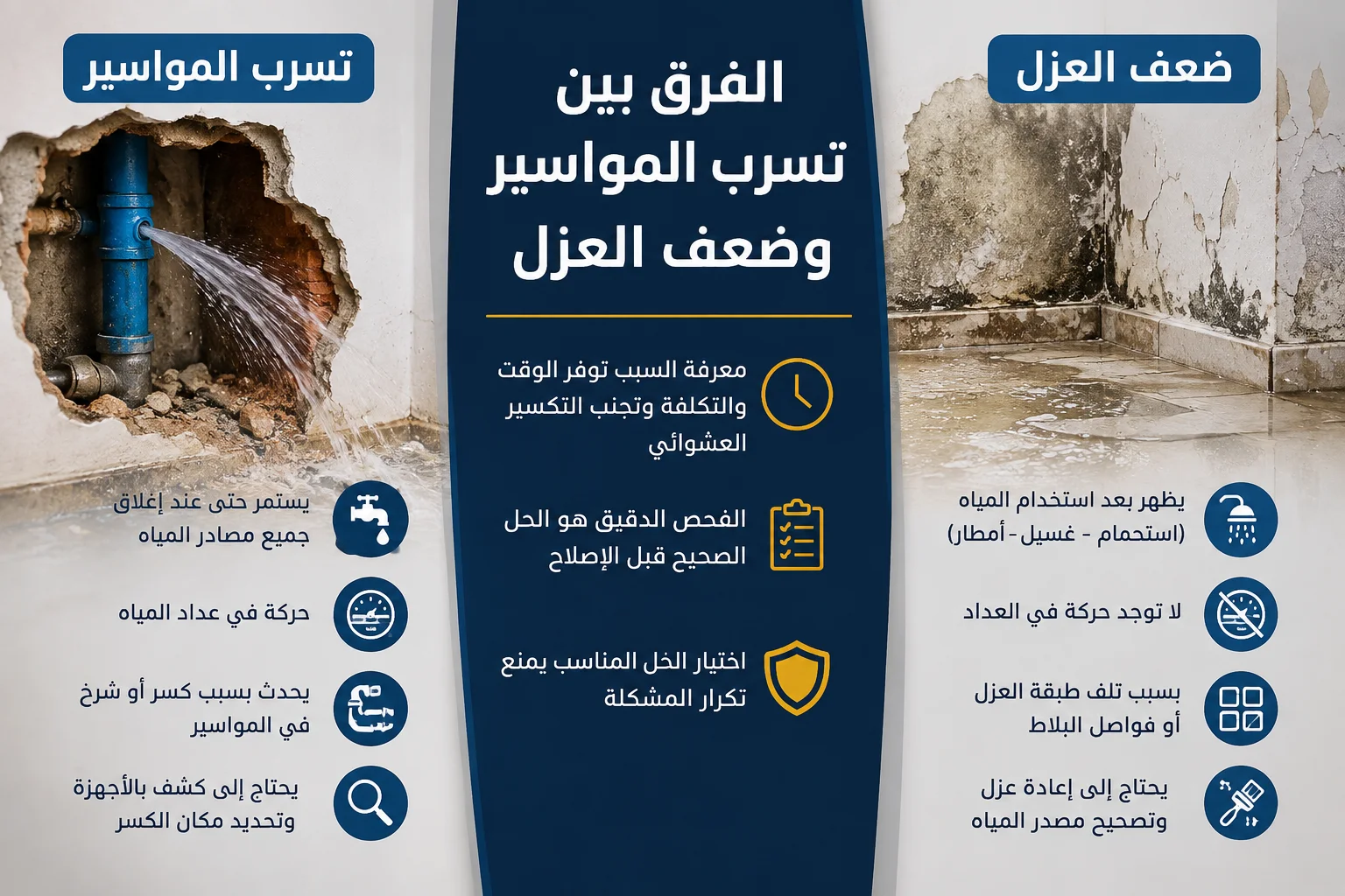الفرق بين تسرب المواسير وضعف العزل